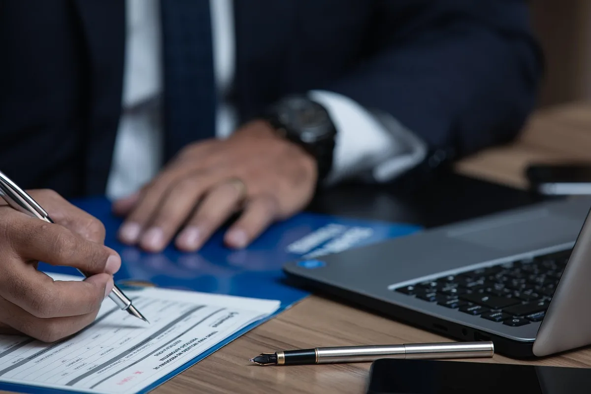Contrat de travail et checklist sur un bureau ensoleillé